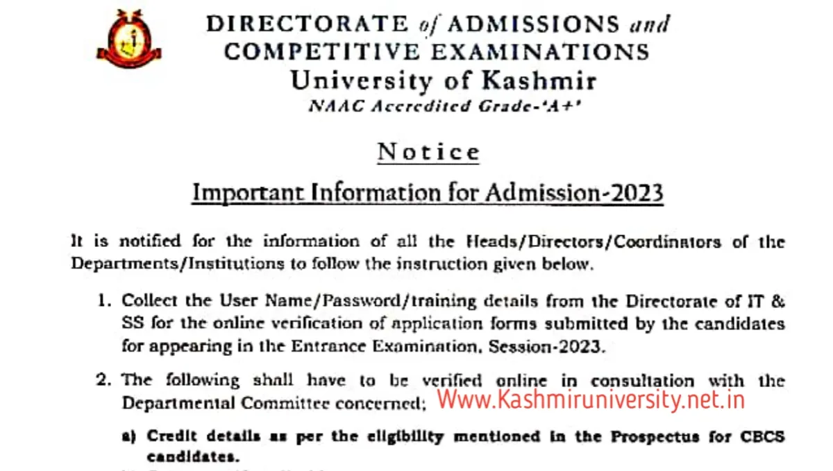 Important Information Regarding Kashmir University Admission – 2023 ...